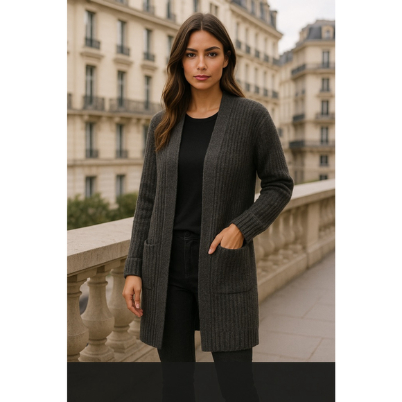 Forever 21 Cardigan Wool Blend Open Front Charcoal Gray Cozy Buttery Soft S Boho - Picture 1 of 7